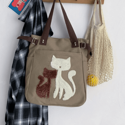 bags : Kat Geborduurde Canvas Tas - Paars in van Pantino