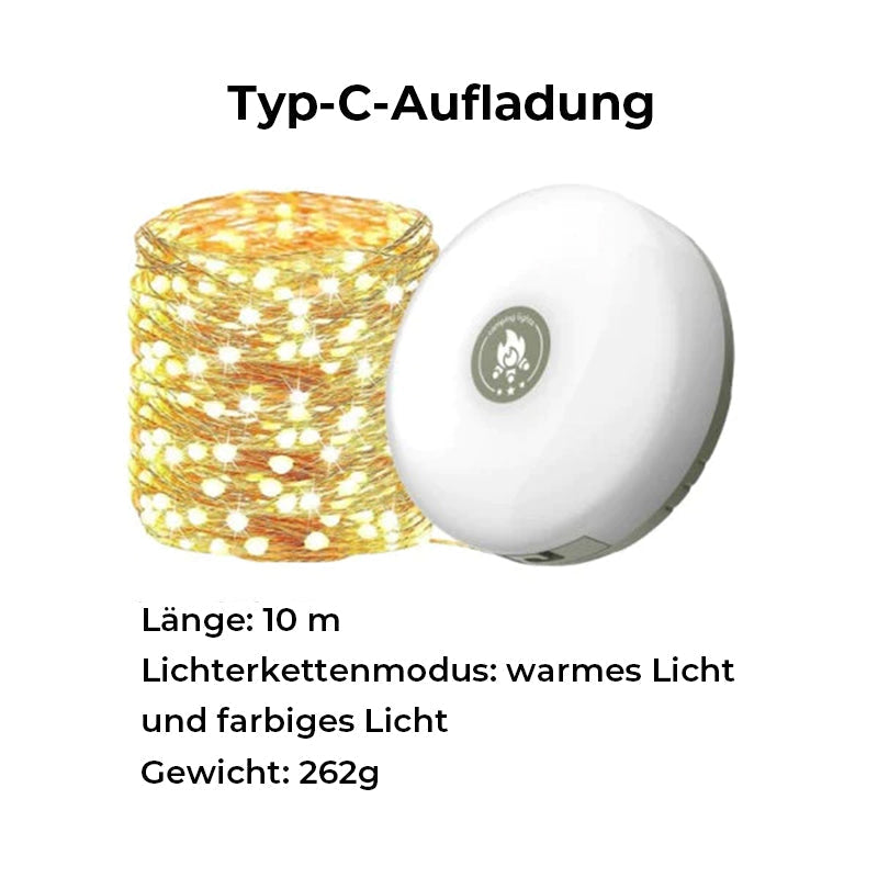 outdoor equipment : Waterdichte Draagbare Opvouwbare Lichtketting Type C Opladen in Type C opladen 10 m 393.7 inch van Pantino