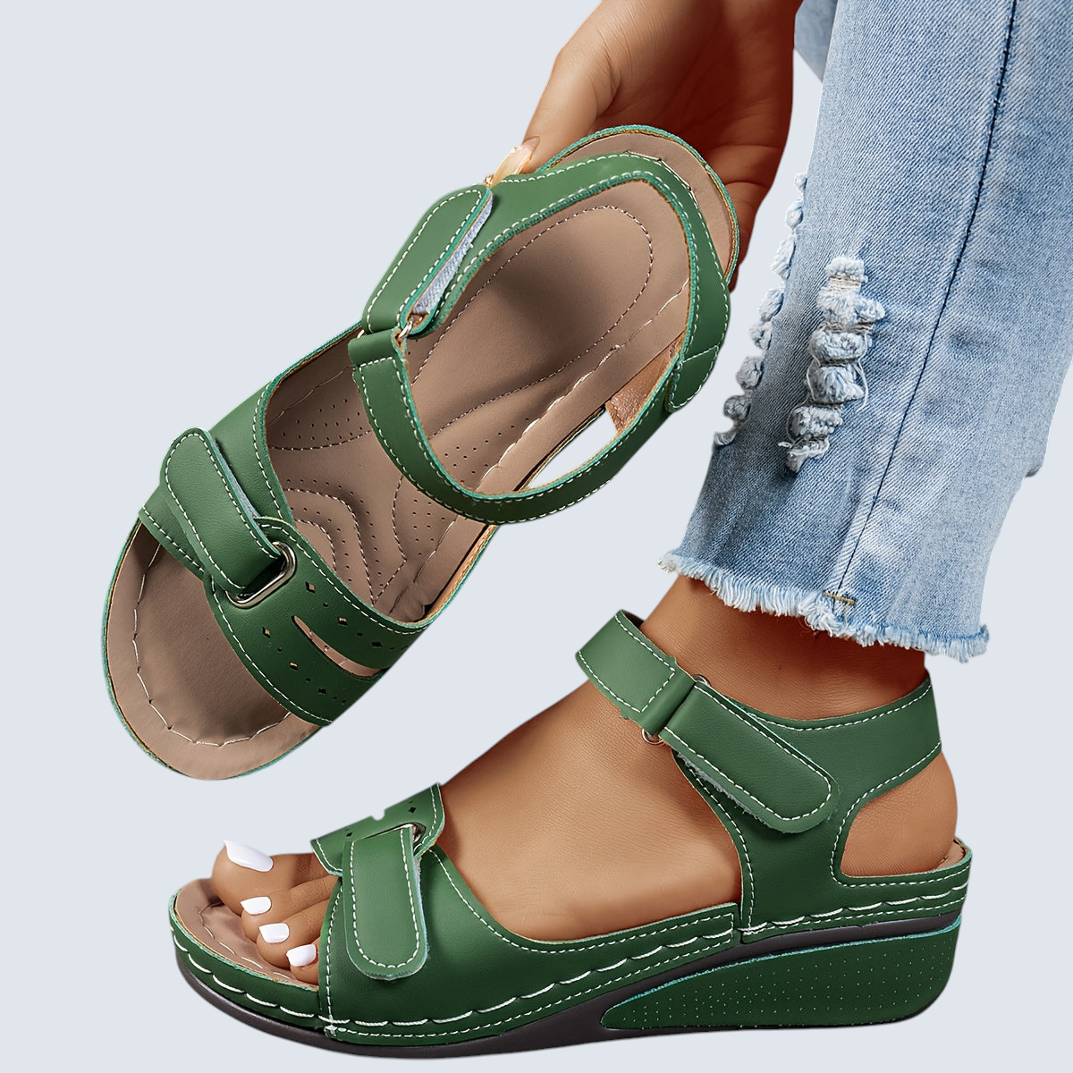 : Dames Orthopedische Comfort Sandalen - Stevige Voetondersteuning in Groen van Pantinoshop