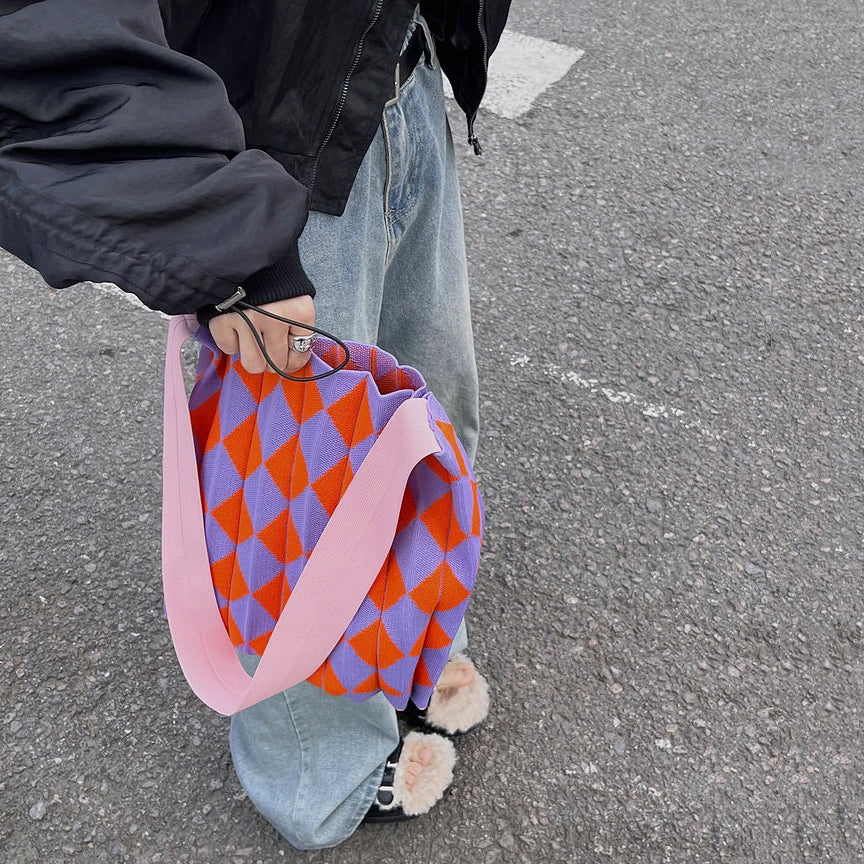bags : FoldingBag - Argyle Gebreide Draagtas - Paars in van Pantino