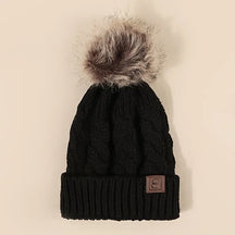Beanie : Casual Pompom Muts Wit - Stijlvol Warm Winter - Acryl in Zwart van Pantino