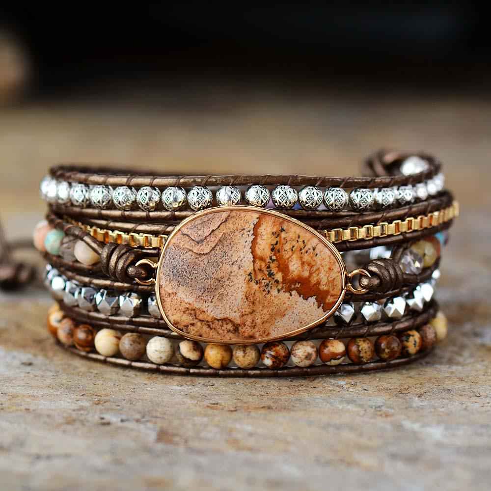 Jewelry : Aardende helende energie Leer Wikkelarmband Leer Heren in van Pantinoshop