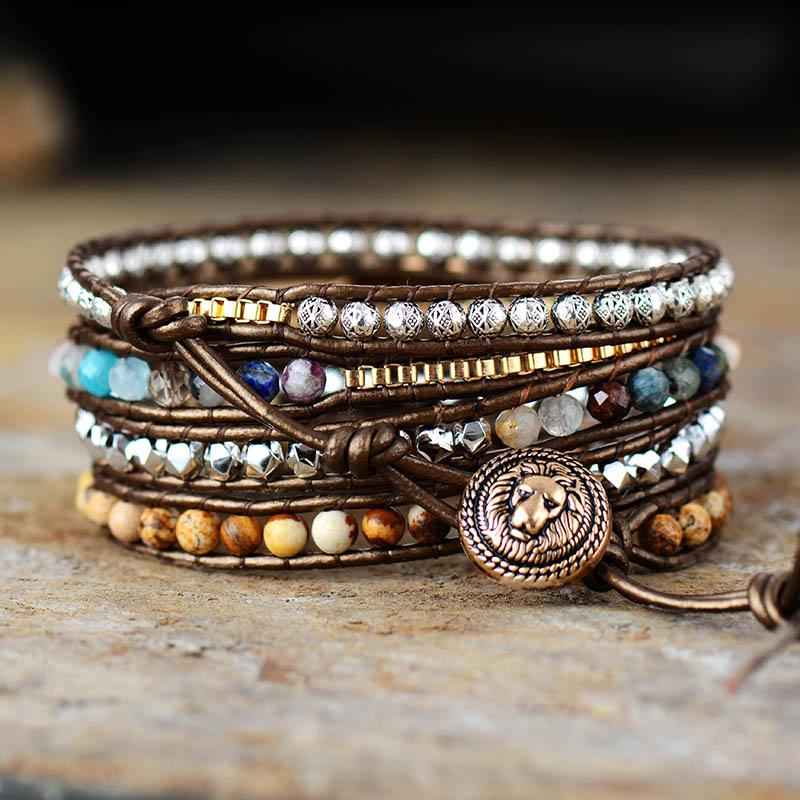 Jewelry : Aardende helende energie Leer Wikkelarmband Leer Heren in van Pantinoshop