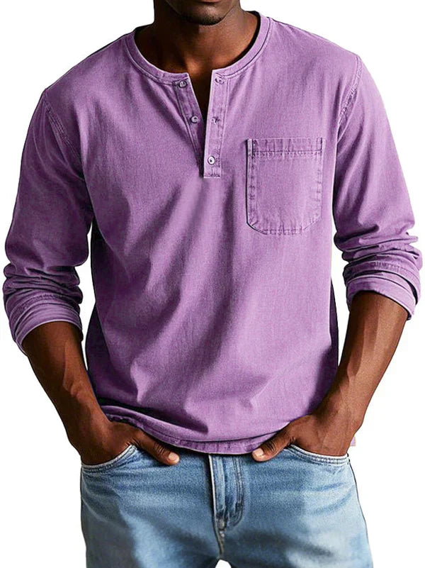 : Heren Henley shirt - Casual, lange mouw, comfortabel in Paars van Pantinoshop
