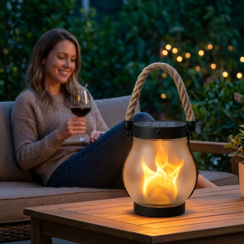 Garden – Lighting – Lanterns : Buiten Vlamlamp Zwart - Solar & Type-C Oplaadbaar Effectlicht in van Loranza