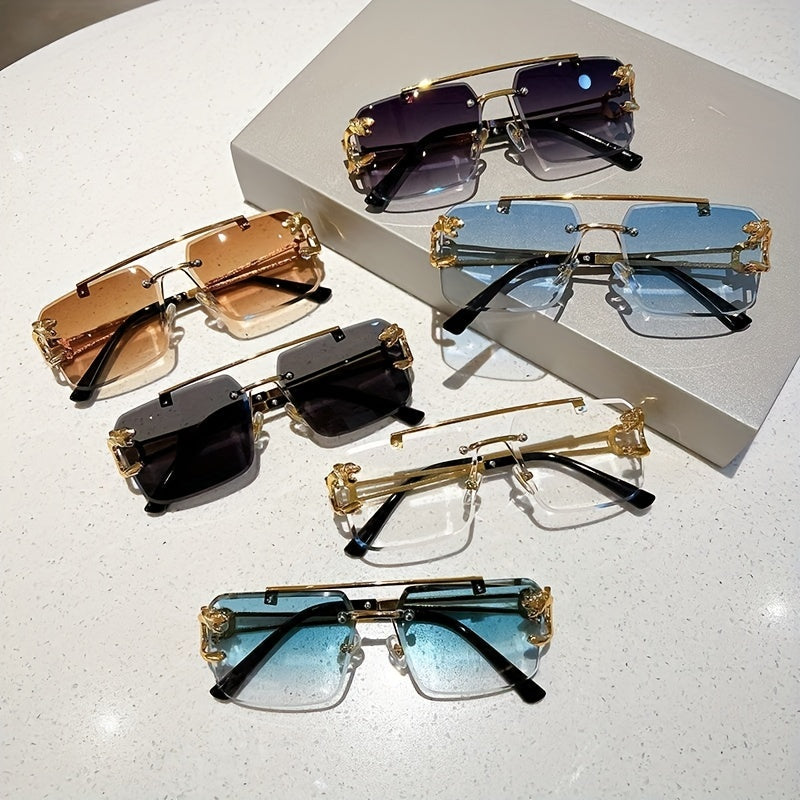 Sunglasses : Heren Randloze Vierkante Zonnebril Grijs - Stijlvol & UV400 Bescherming in van Pantino