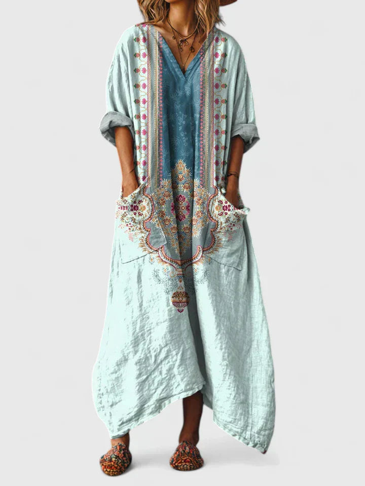 Embroidered Relaxed-Fit Midi Dress : Elodie geborduurde relaxed-fit midi-jurk in van Pantinoshop