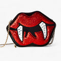 Borsa a Tracolla Gotica con Dente e Labbra Divertenti - Borsa in PU Lucido per Halloween - Nero