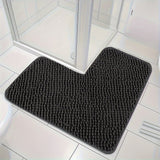 Tapis de douche d’angle en L de luxe avec design en peluche - Absorbant, antidérapant et lavable - Gris