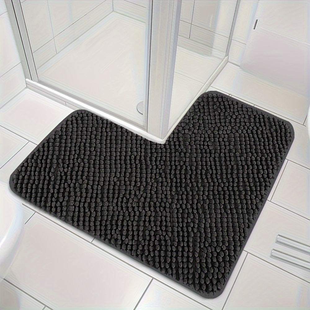 home & garden : Luxe L-Vormige Hoekdouchemat met Pluche Design - Absorberend, Antislip en Wasbaar - Grijs in zwart 80cm*80cm van Pantino