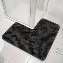 home & garden : Luxe L-Vormige Hoekdouchemat met Pluche Design - Absorberend, Antislip en Wasbaar - Grijs in zwart 80cm*80cm van Pantino