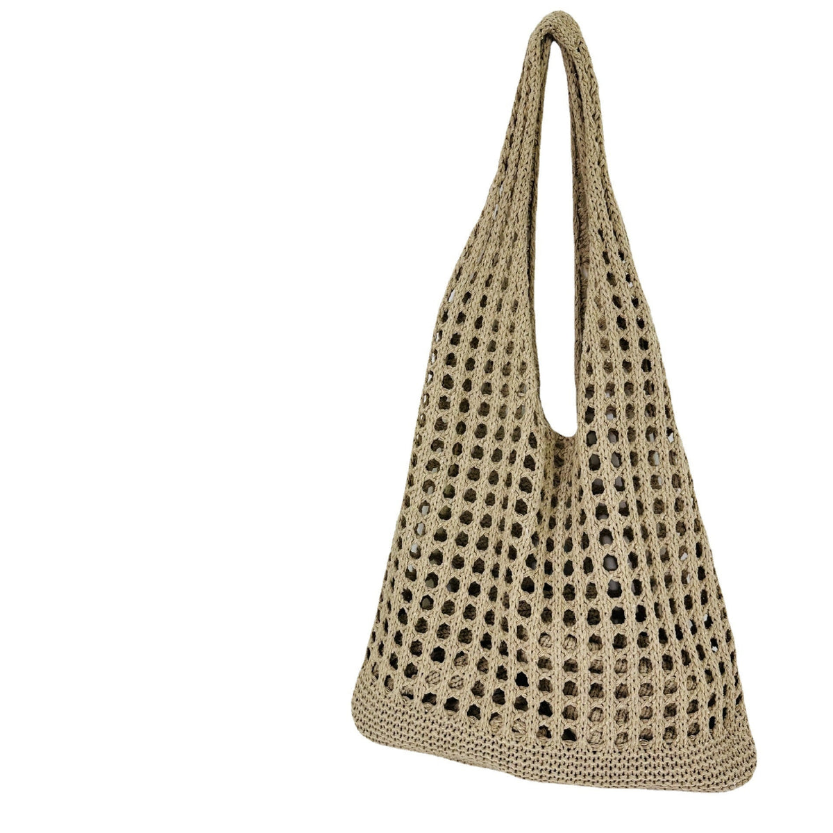 bags : Gebreide Strand Tote Bag Khaki - Ruime Holle Schoudertas voor Dames in van Pantino