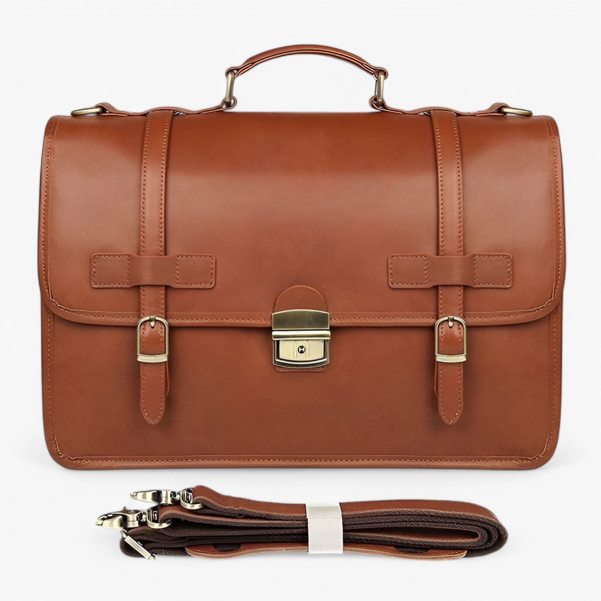bags : Elegante Lederen Aktetas - Bruinachtig Geel in Marron van Pantino