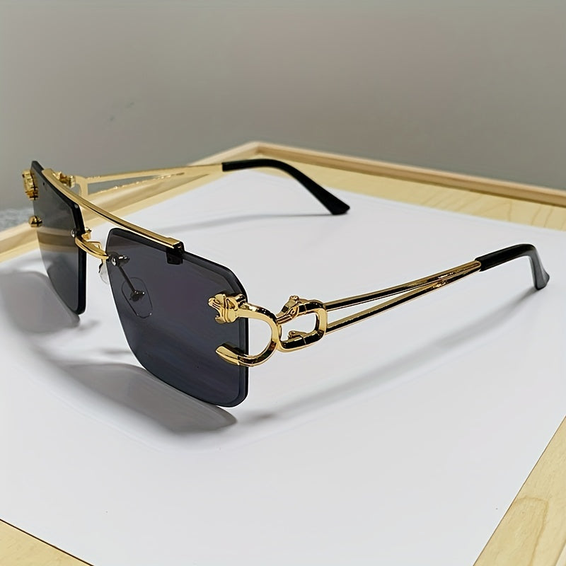 Sunglasses : Heren Randloze Vierkante Zonnebril Grijs - Stijlvol & UV400 Bescherming in van Pantino