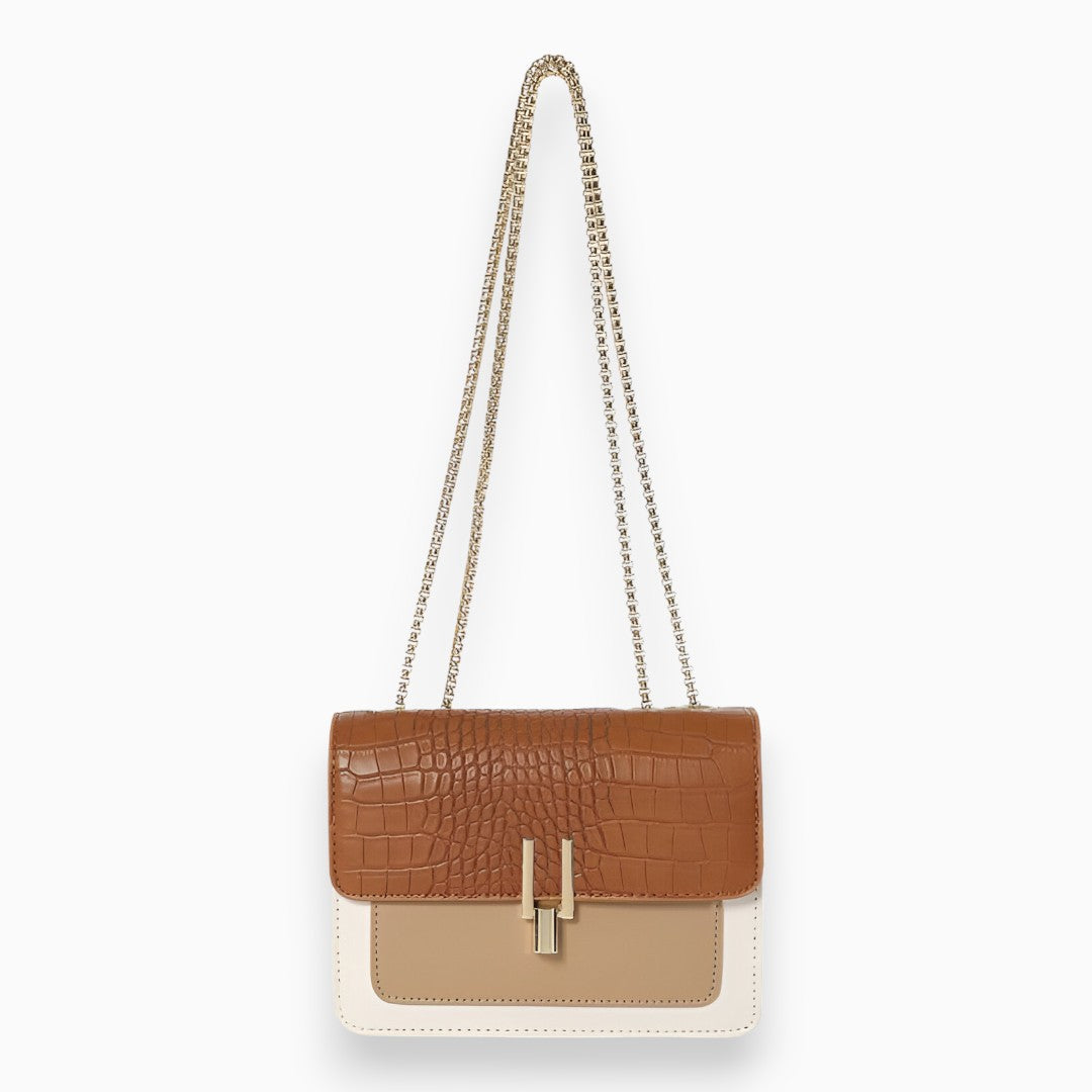 bags : Elegante Vierkante Flap Handtas Dames - Verfijnd Tijdloos - Kunstleer in Lichtbruin van Pantino