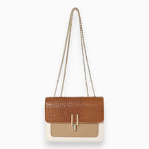 bags : Elegante Vierkante Flap Handtas Dames - Verfijnd Tijdloos - Kunstleer in Lichtbruin van Pantino
