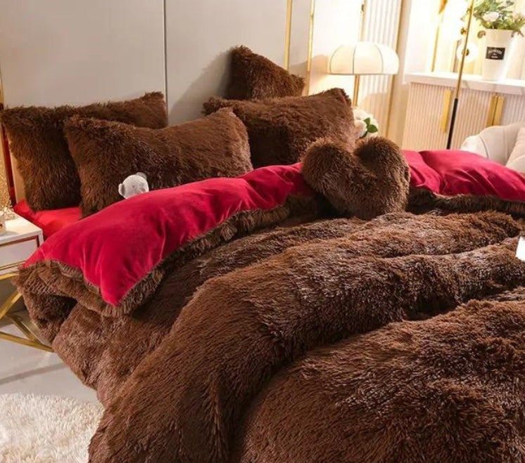 home & garden : Set (5st) Knusse Zachte Fleece Microvezel Winterdeken - Donkerroze in Bordeaux van Pantino