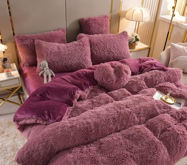 home & garden : Set (5st) Knusse Zachte Fleece Microvezel Winterdeken - Donkerroze in Donkerroze van Pantino