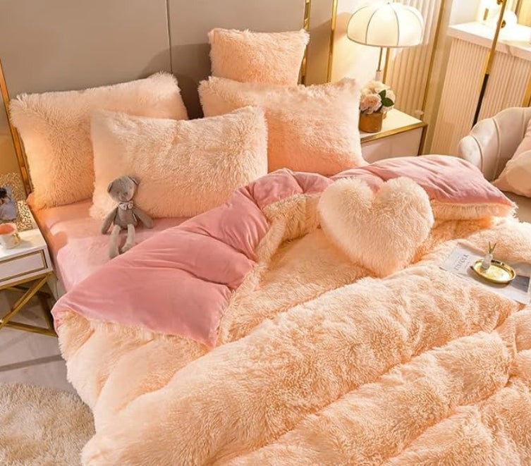 home & garden : Set (5st) Knusse Zachte Fleece Microvezel Winterdeken - Donkerroze in Zalmkleur van Pantino
