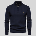 Sweater Heren Blauw - Geribbelde Katoenen Herensweater
