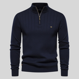 Herrenpullover Blau - Gerippter Baumwollpullover  