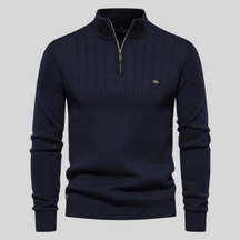 Men's Ribbed Cotton Sweater : Sweater Heren Blauw - Geribbelde Katoenen Herensweater in Blauw van Pantino