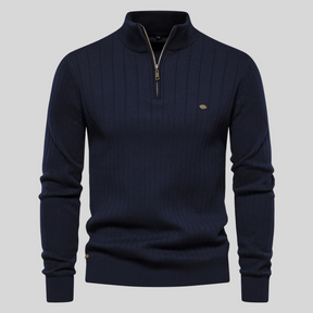 Men's Ribbed Cotton Sweater : Sweater Heren Blauw - Geribbelde Katoenen Herensweater in Blauw van Pantino