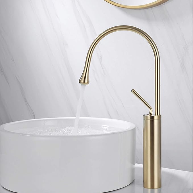 home & garden : Wastafelkraan Druppel Stijl Badkamer Draaibare Waterval Kranen - Goud Geborsteld Kort in van Pantino