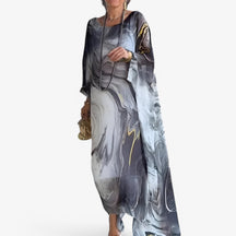 Dresses : Maxi Jurk Dames Marmer Effect Elegant - Lange Zomerjurk Uniek in Grigio van Pantinoshop