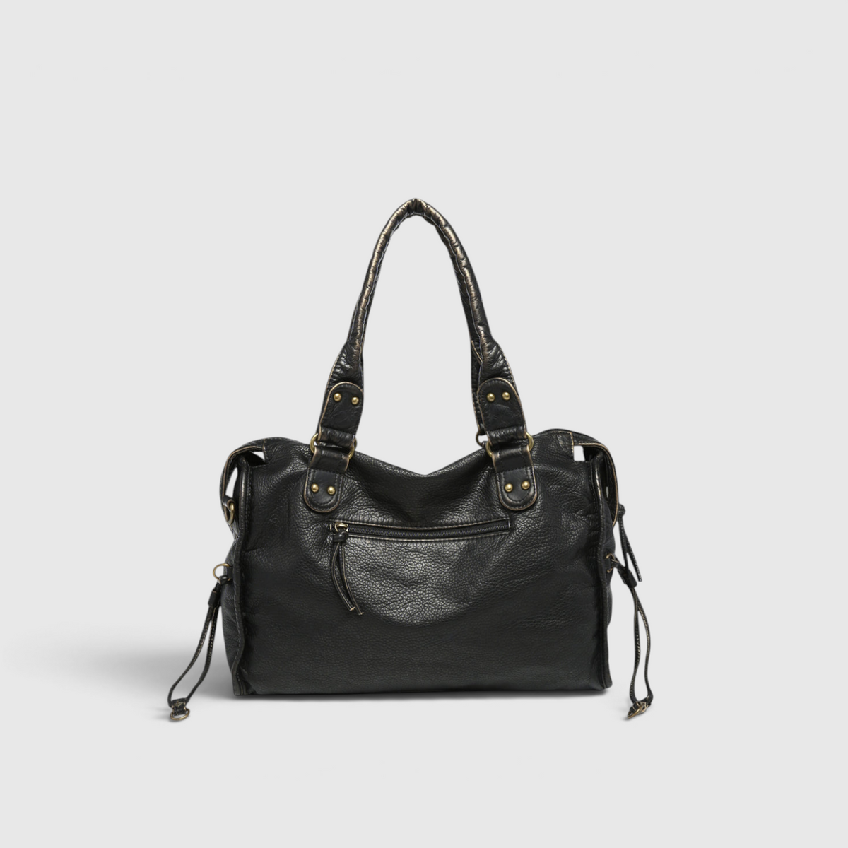 Black Shoulder Bag – Trendy Faux Leather Handbag with Zip Pockets