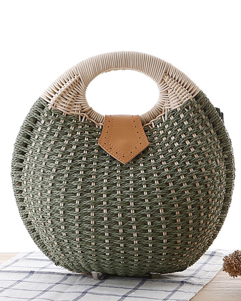 bags : Rotan Schoudertas Dames Wit - Handgeweven Bohemian Stijl in leger groen van Pantino