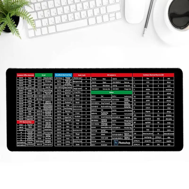 Mouse Pad : Anti-Slip Muismat Met Sneltoetsen - XL 900x400mm Bureau - Rubber in van Pantino