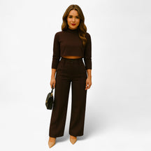Two-Piece Set : Tweedelige Set - Elegantie en Comfort in Één Stijlvolle Look - Khaki in Bruin van Pantino