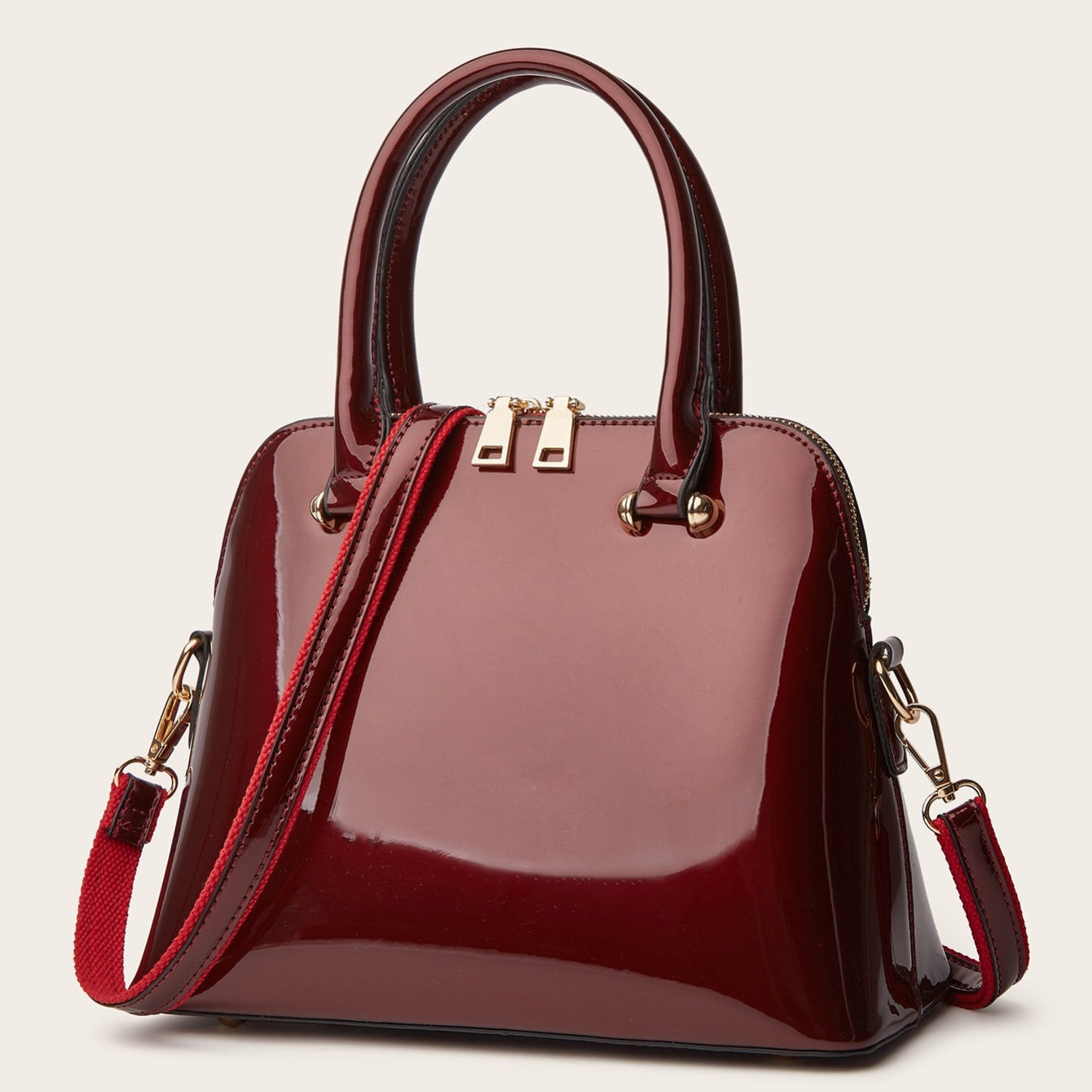 bags : Chique Glanzende Tas met Rits - Praktisch en Elegant voor Elke Dag - Zwart in Rood van Pantino
