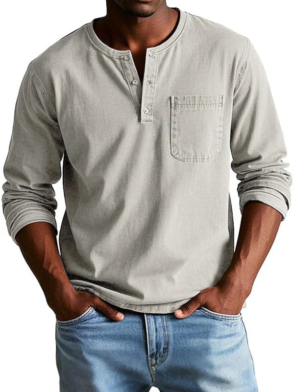 : Heren Henley shirt - Casual, lange mouw, comfortabel in Beige van Pantinoshop
