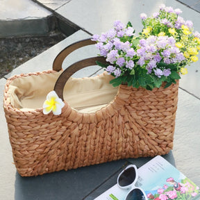 bags : Strand Rotan Rechthoekige Tas - Khaki in van Pantino