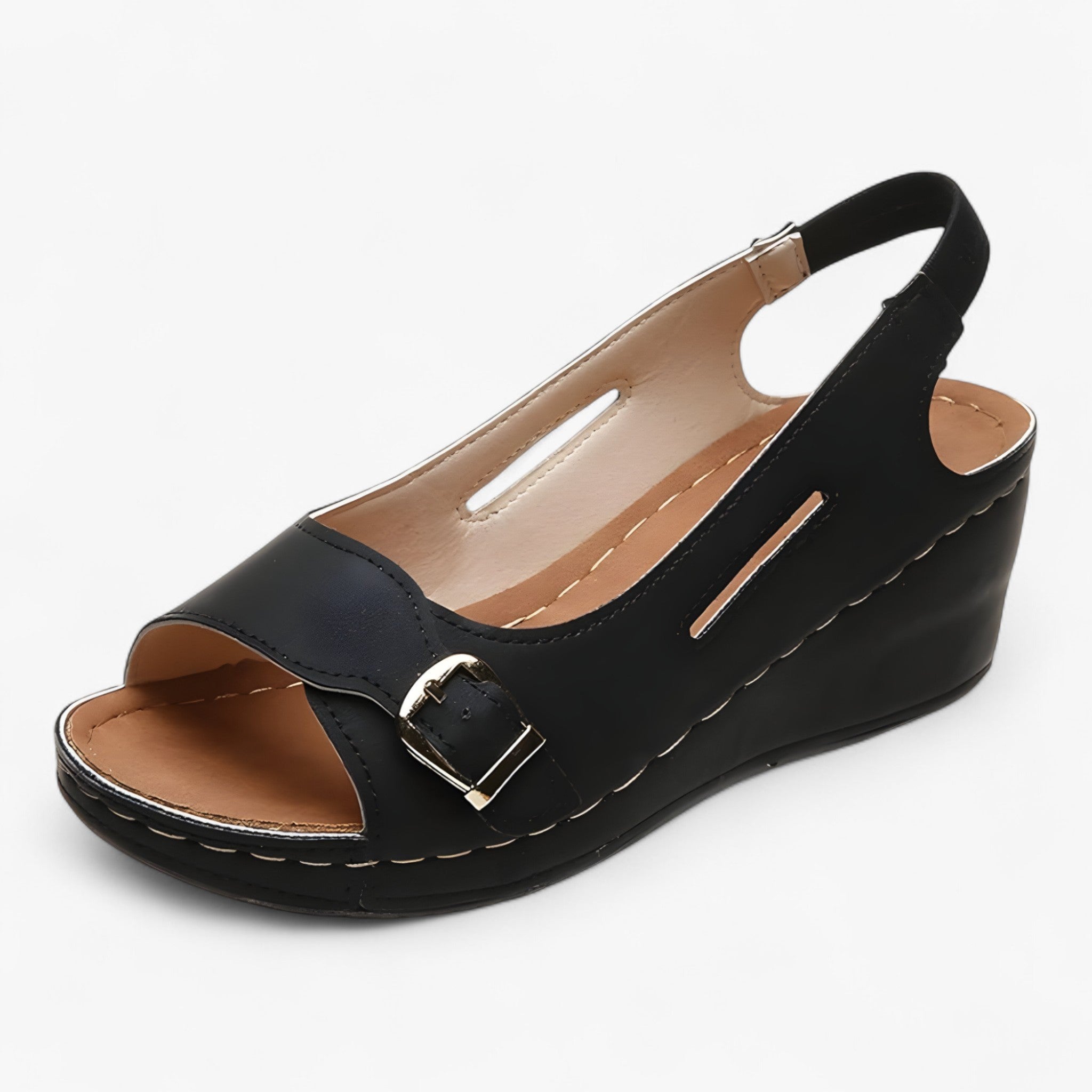 Sandals : Comfortabele Dames Sandalen van Zwart Leer met Lage Sleehak - Ideaal voor de Zomer in Nero van Pantino