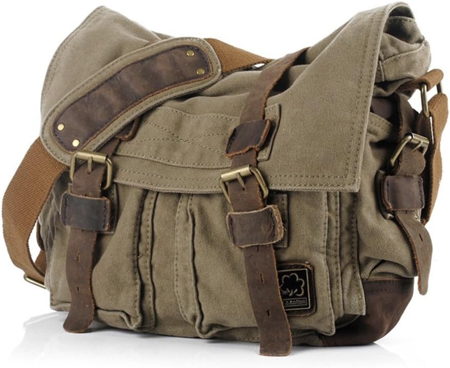 bags : Laptoptas Heren 15.6 inch - Vintage Groen Canvas Messenger Bag Militaire Stijl in van Pantino