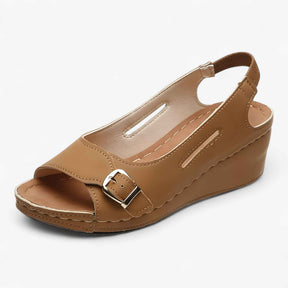 Sandals : Comfortabele Dames Sandalen van Zwart Leer met Lage Sleehak - Ideaal voor de Zomer in Marrone van Pantino