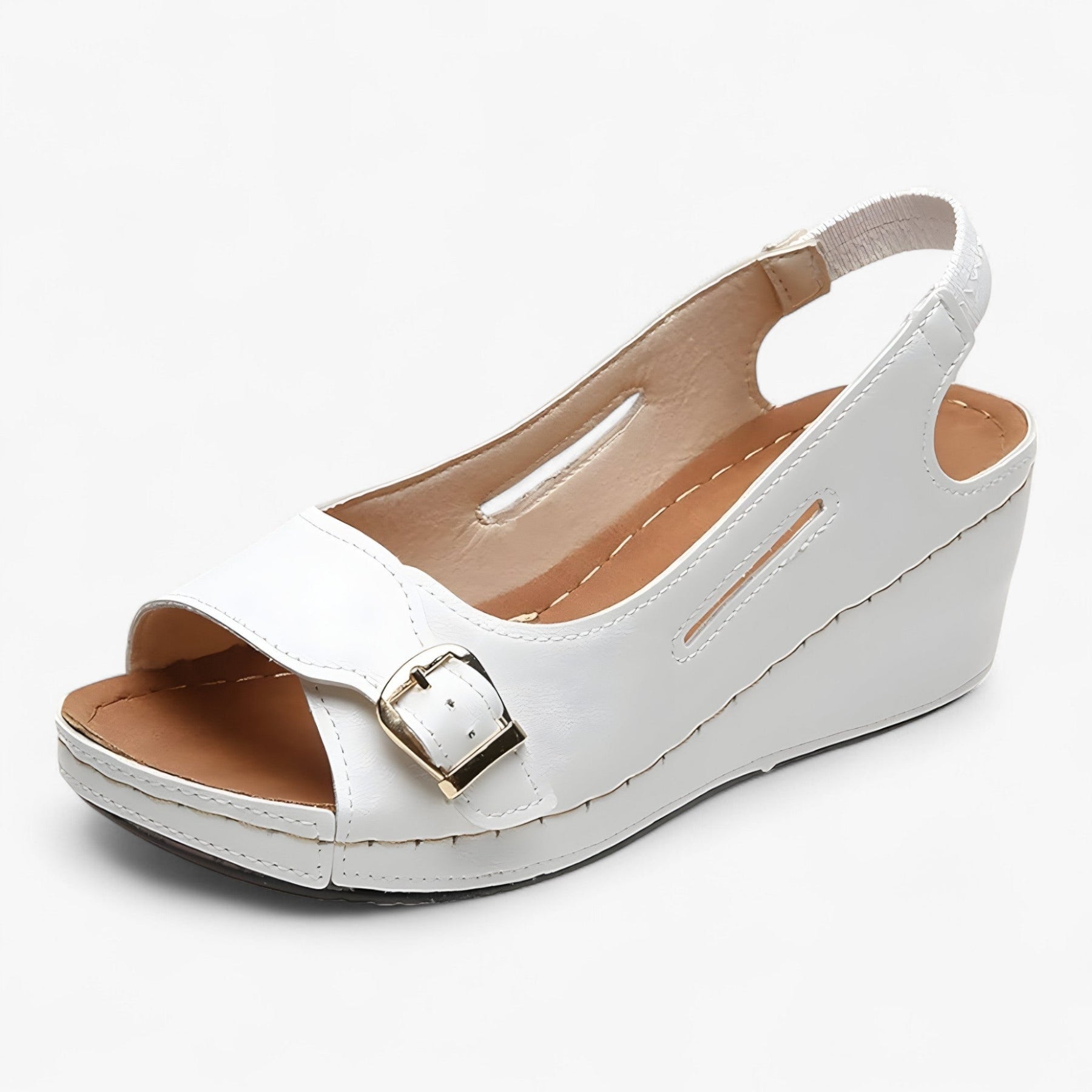 Sandals : Comfortabele Dames Sandalen van Zwart Leer met Lage Sleehak - Ideaal voor de Zomer in Bianco van Pantino