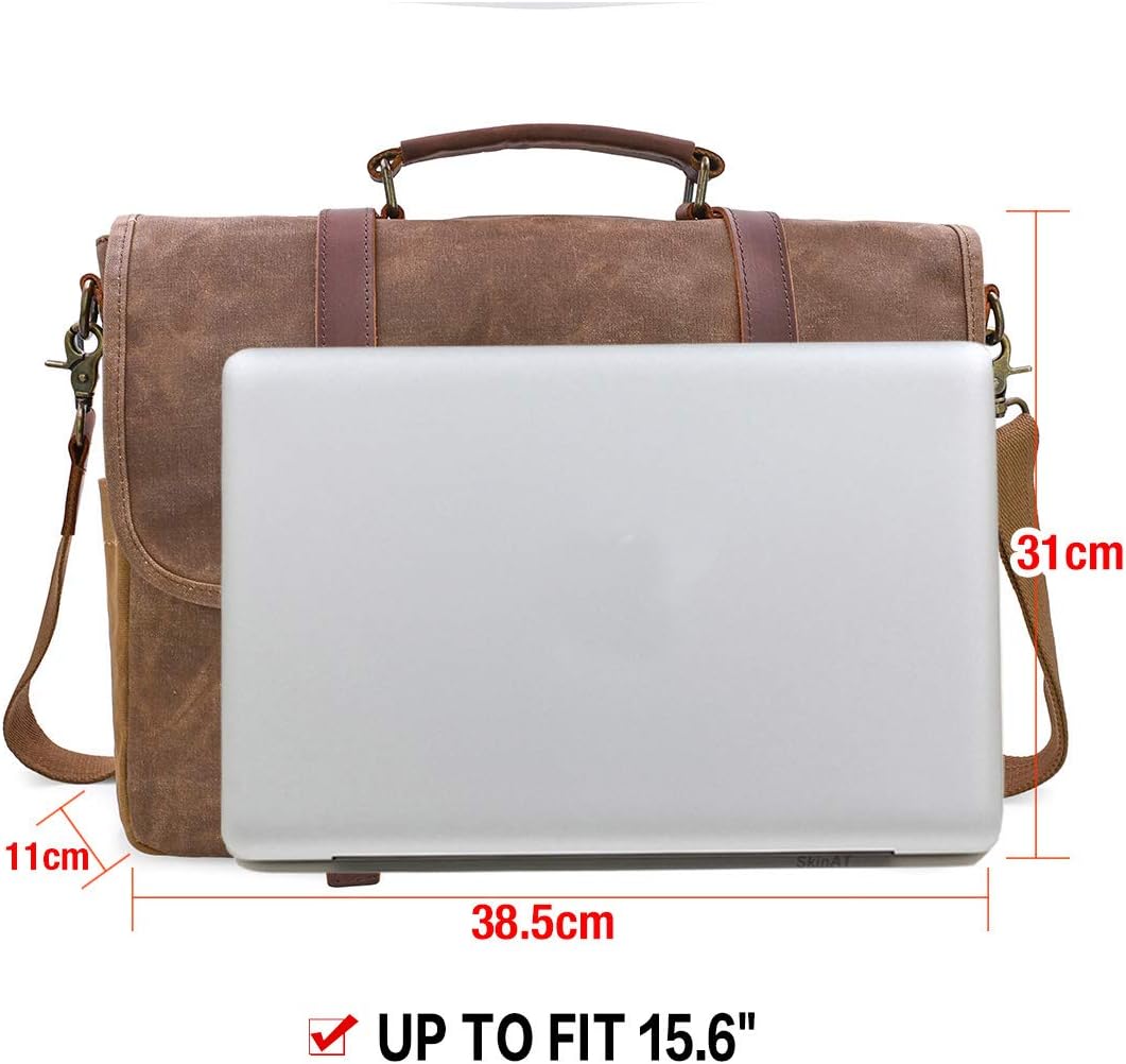 bags : Travel-Detail heren schoudertassen, aktetas, laptoptas, waterdicht, canvas, groot, werktas, koerierstas, mannen, vintage, 15,6, bruin in van Pantino