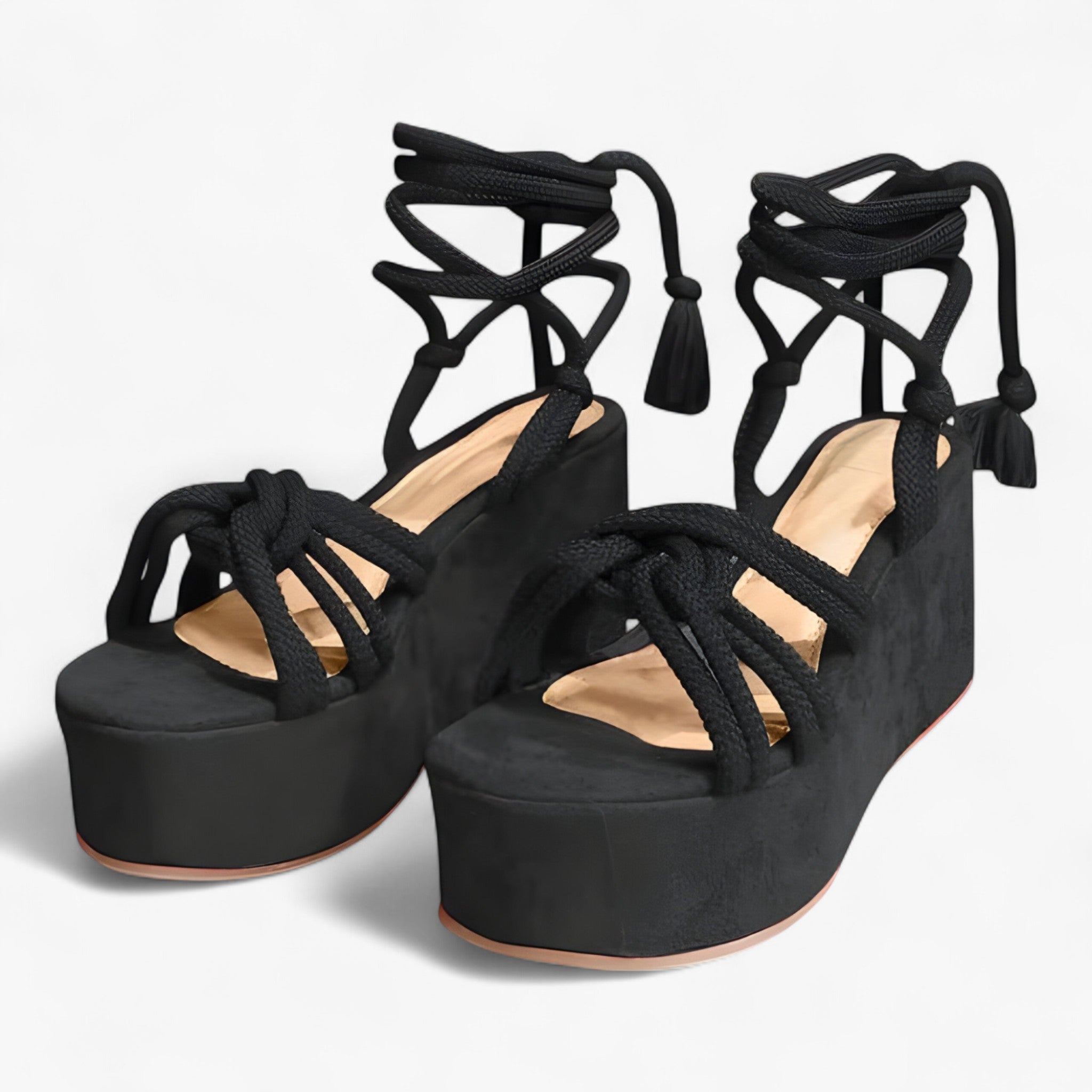 Zwarte Leren Dames Sandalen met Veters - Comfortabel en Elegant