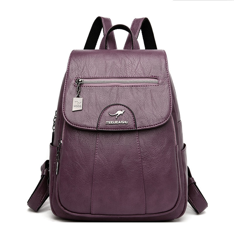 bags : Leren Dames Rugtas Zwart - Stijlvol & Ruim voor Dagelijks Gebruik in Purple van Pantino