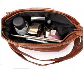 bags : Leren Schoudertas Dames - Idelle Bruin in van Pantino