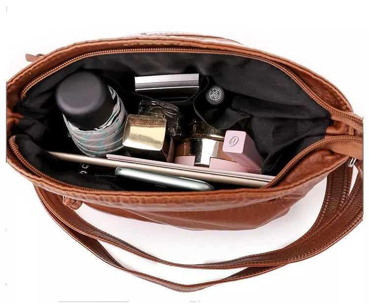 bags : Leren Schoudertas Dames - Idelle Bruin in van Pantino