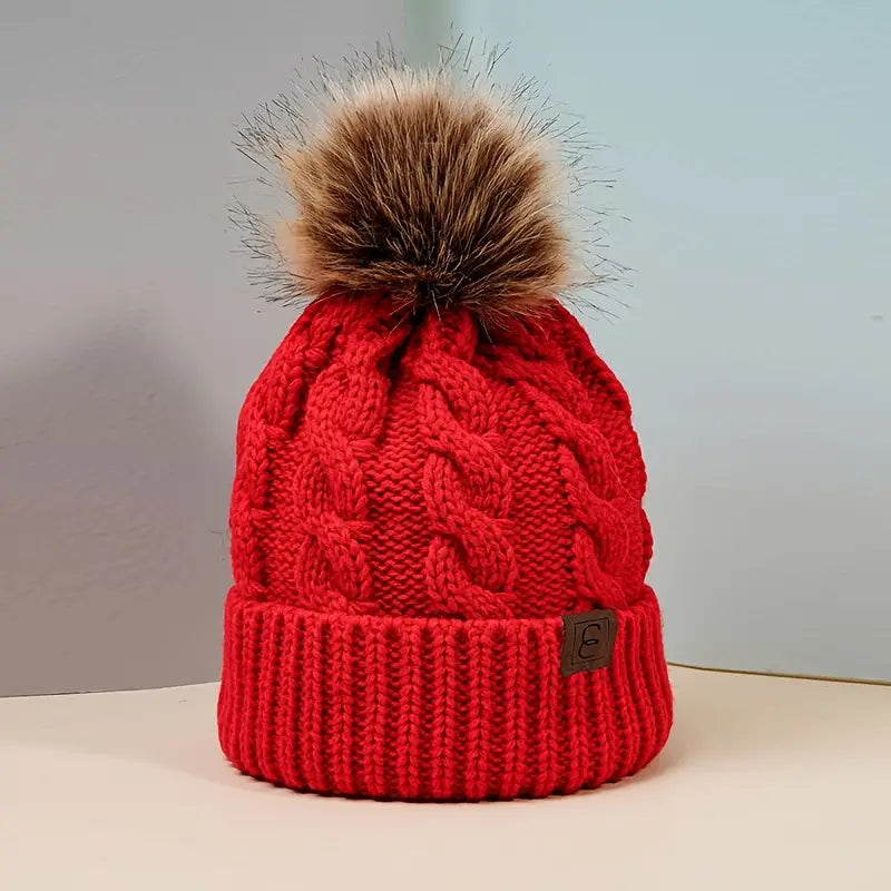 Beanie : Casual Pompom Muts Wit - Stijlvol Warm Winter - Acryl in Rood van Pantino