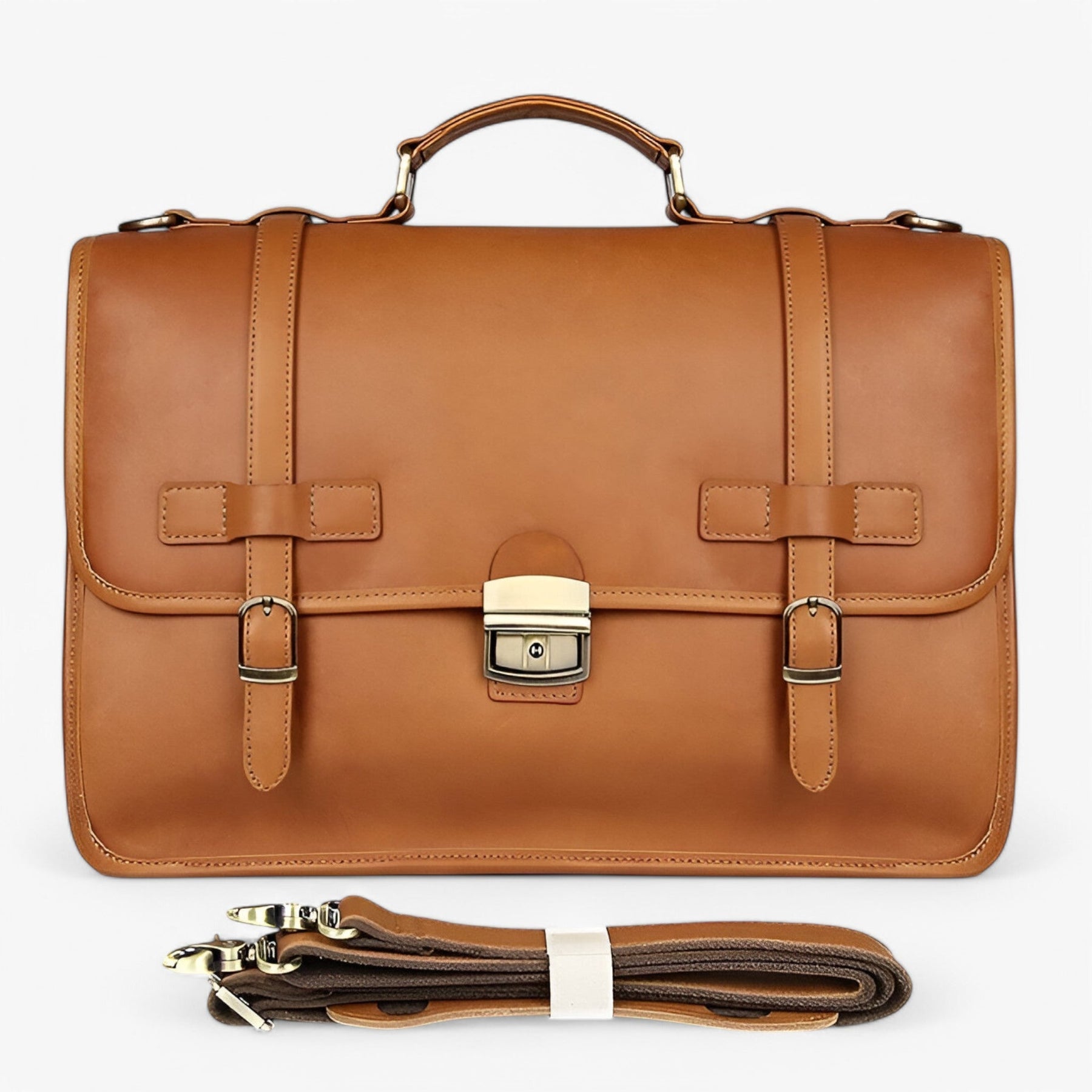 bags : Elegante Lederen Aktetas - Bruinachtig Geel in van Pantino