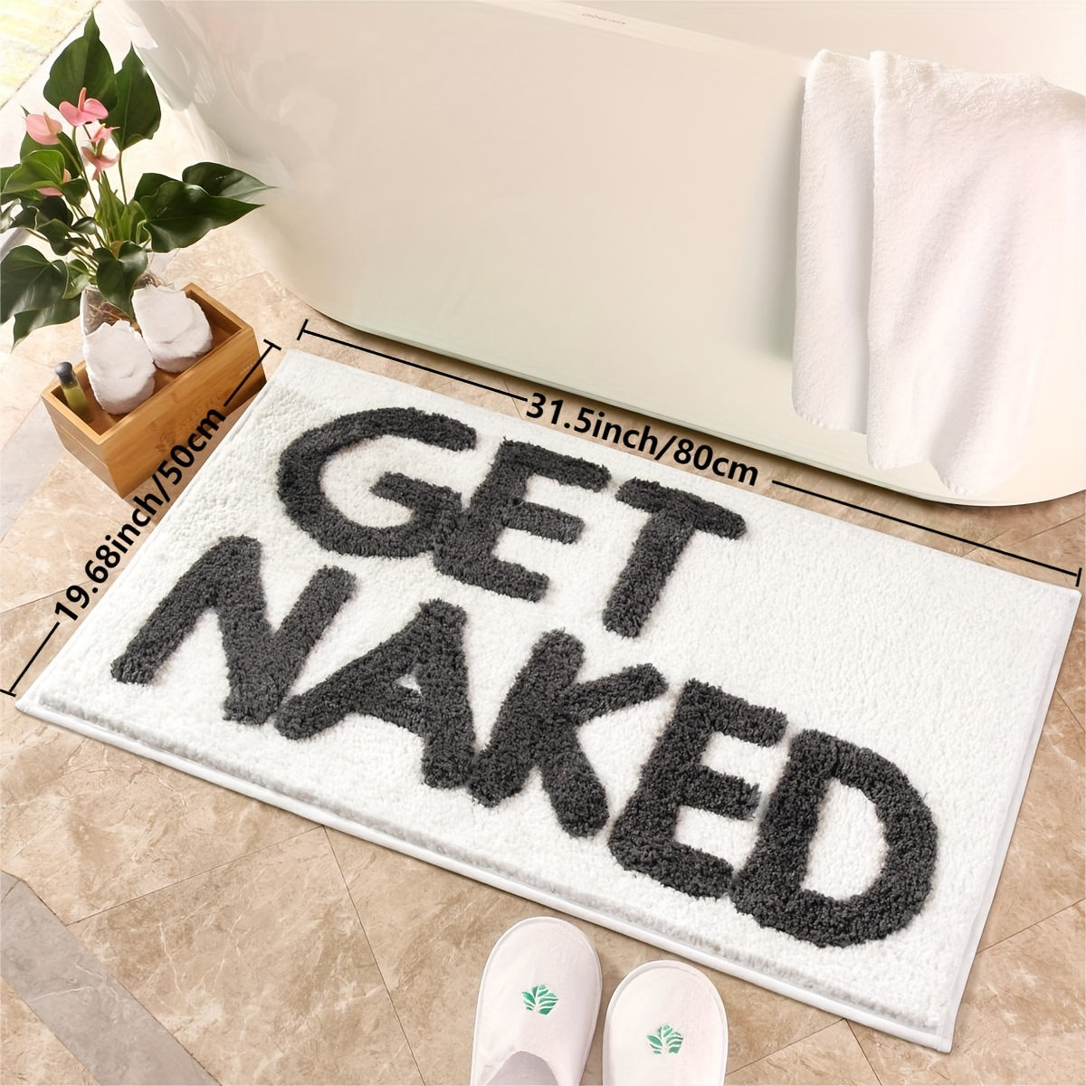 home & garden : Kleurrijk Antislip Badkamermat - Wit in Witte Achtergrond - Zwarte Letters 50cm*80cm van Pantino