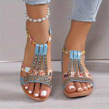 Sandals : Pastel Bloemenprint Sandalen Dames - Stijlvolle Sandalen voor een Verfijnde en Vrouwelijke Look - Zilver in Blauw van Pantino