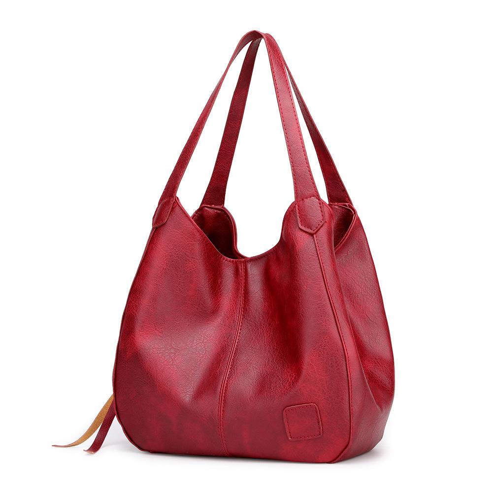 bags : Grote Capaciteit Lederen Tas - Rood in Rood van Pantino